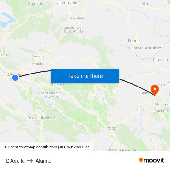 L' Aquila to Alanno map