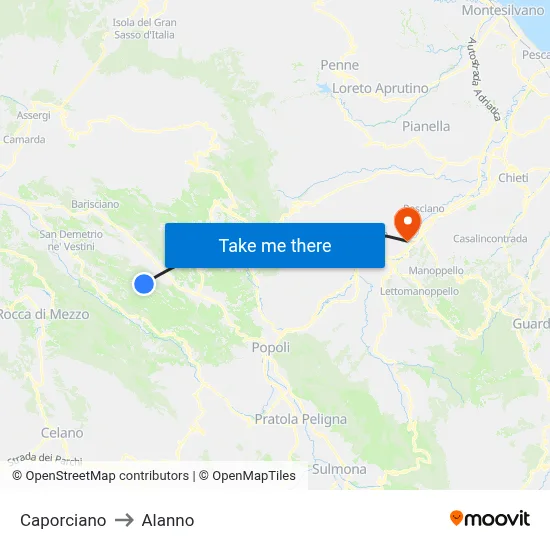 Caporciano to Alanno map