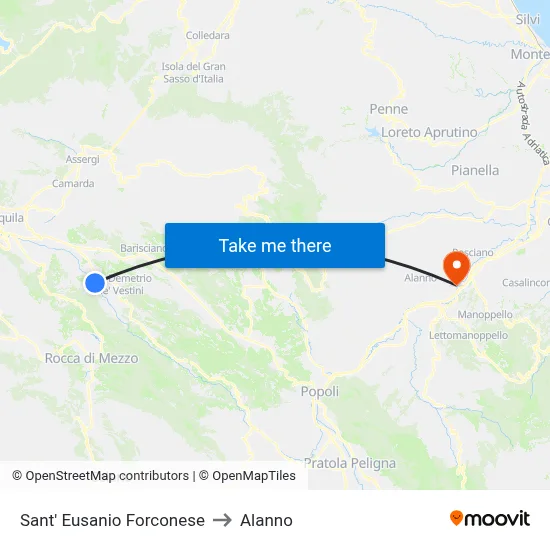 Sant' Eusanio Forconese to Alanno map