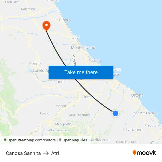 Canosa Sannita to Atri map