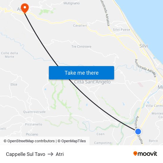 Cappelle Sul Tavo to Atri map