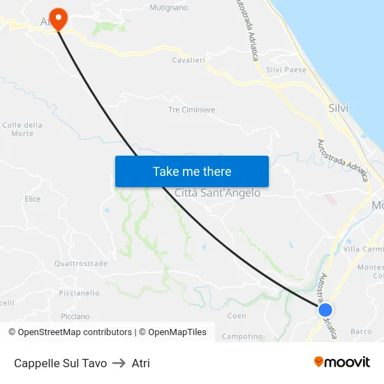 Cappelle Sul Tavo to Atri map