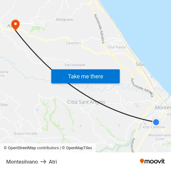 Montesilvano to Atri map