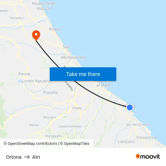 Ortona to Atri map