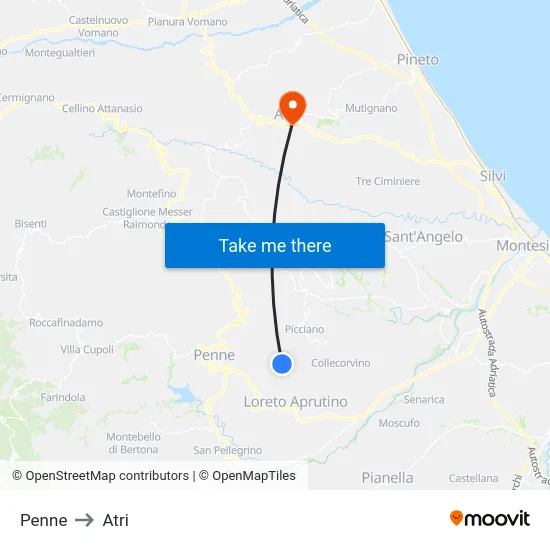 Penne to Atri map