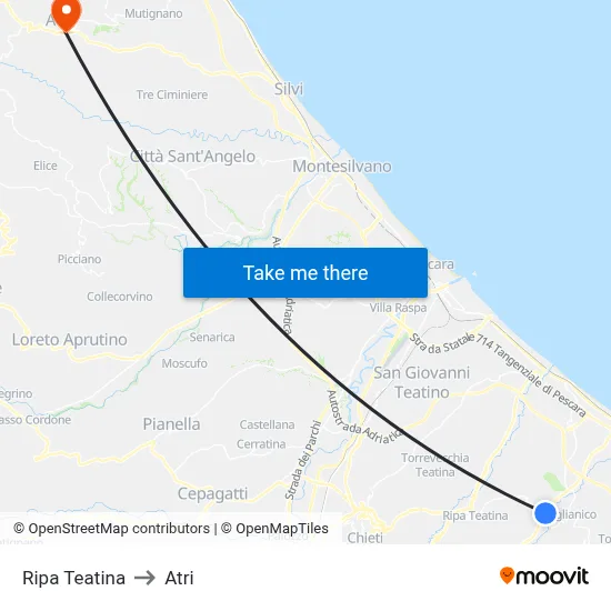 Ripa Teatina to Atri map