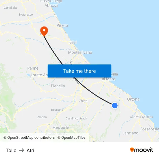 Tollo to Atri map