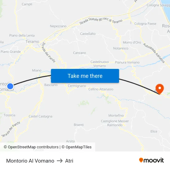 Montorio Al Vomano to Atri map