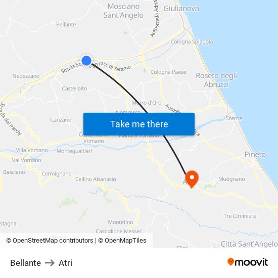 Bellante to Atri map