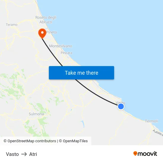 Vasto to Atri map