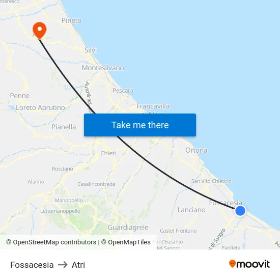 Fossacesia to Atri map