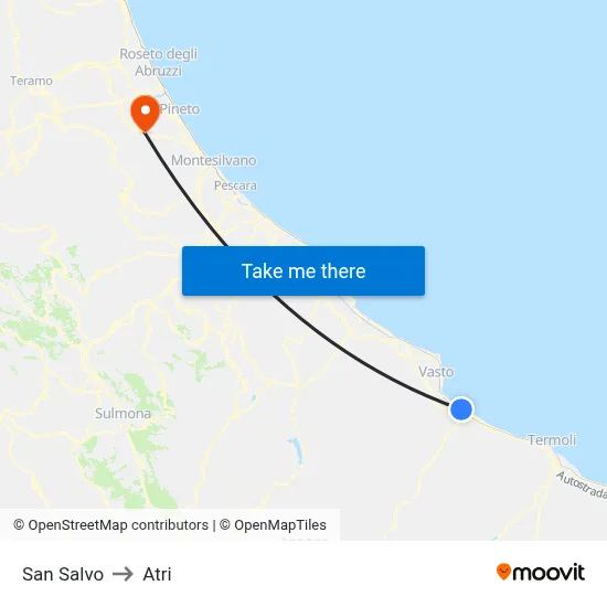 San Salvo to Atri map