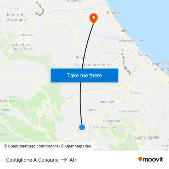 Castiglione A Casauria to Atri map
