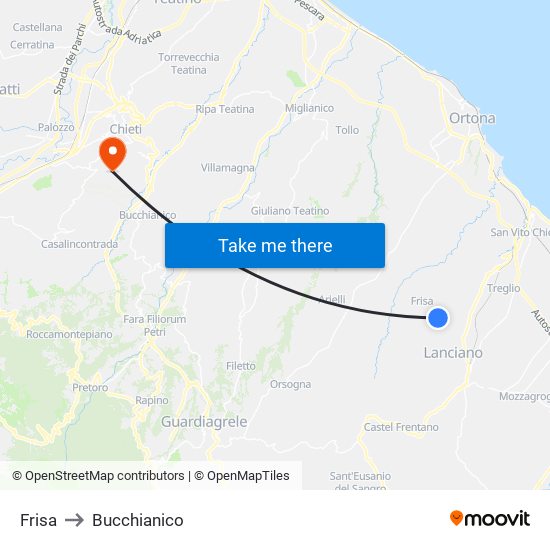 Frisa to Bucchianico map