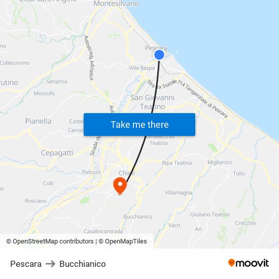 Pescara to Bucchianico map