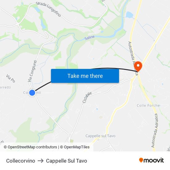 Collecorvino to Cappelle Sul Tavo map
