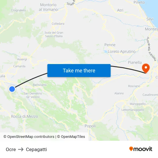 Ocre to Cepagatti map