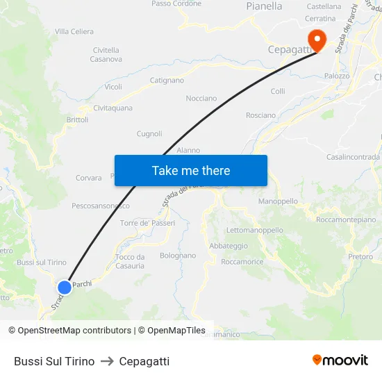 Bussi Sul Tirino to Cepagatti map