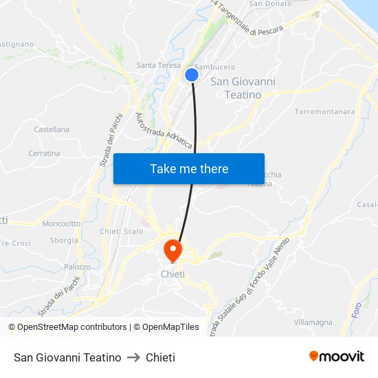 San Giovanni Teatino to Chieti map