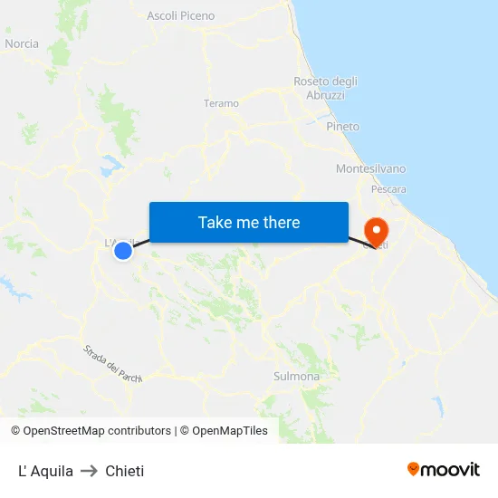 L' Aquila to Chieti map