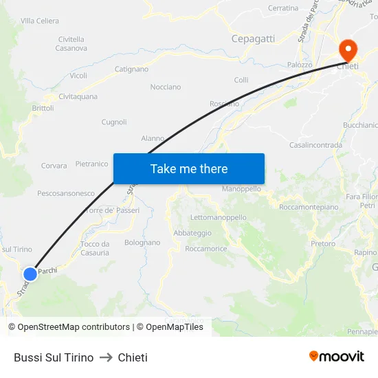 Bussi Sul Tirino to Chieti map