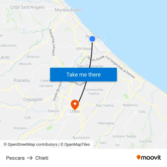 Pescara to Chieti map