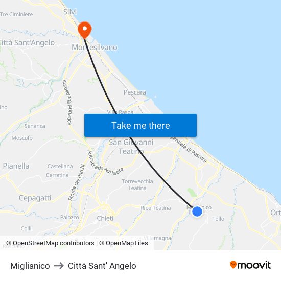 Miglianico to Città Sant' Angelo map