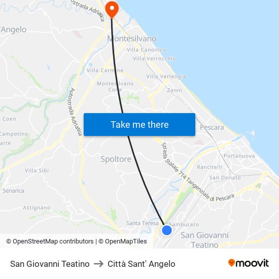 San Giovanni Teatino to Città Sant' Angelo map