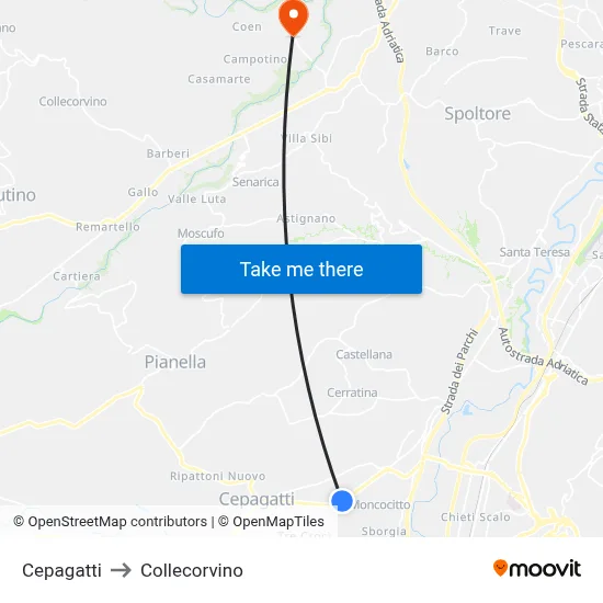 Cepagatti to Collecorvino map