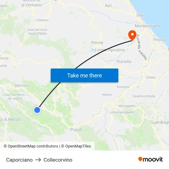 Caporciano to Collecorvino map