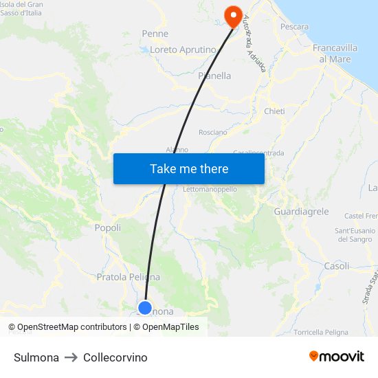 Sulmona to Collecorvino map