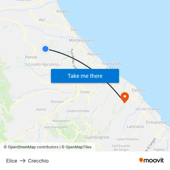 Elice to Crecchio map
