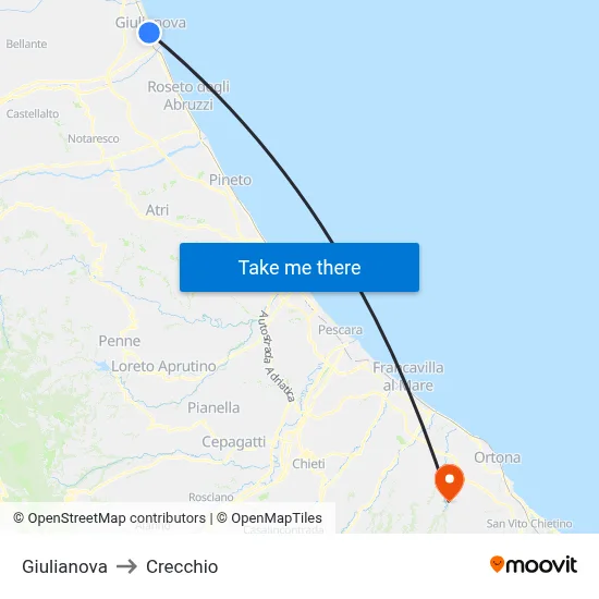 Giulianova to Crecchio map