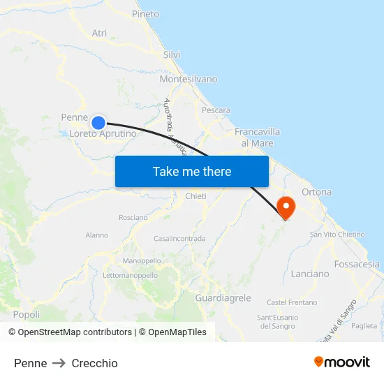 Penne to Crecchio map