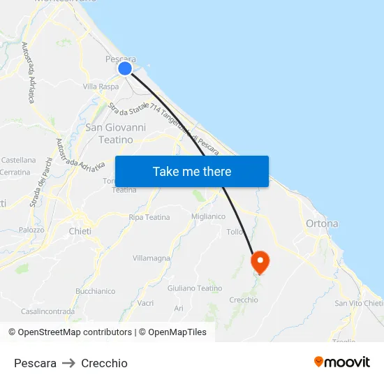 Pescara to Crecchio map