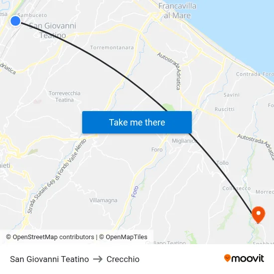 San Giovanni Teatino to Crecchio map