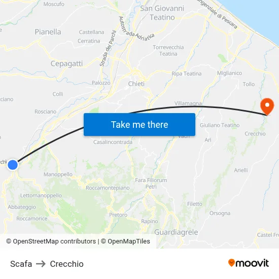 Scafa to Crecchio map