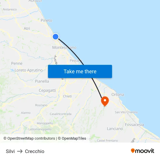 Silvi to Crecchio map