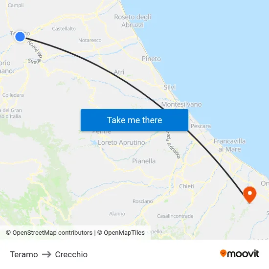 Teramo to Crecchio map