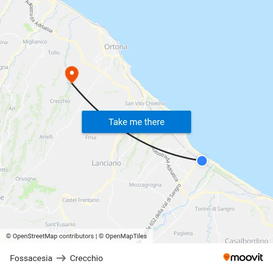 Fossacesia to Crecchio map