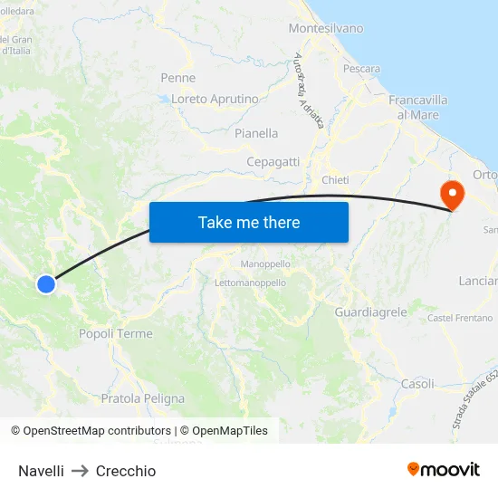 Navelli to Crecchio map