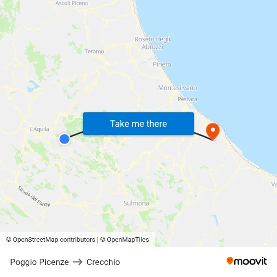 Poggio Picenze to Crecchio map