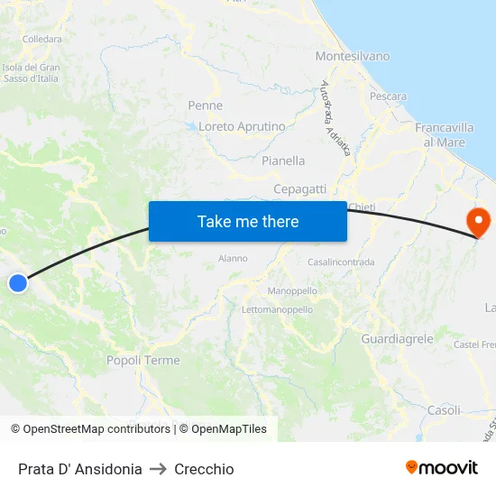 Prata d'Ansidonia to Crecchio map
