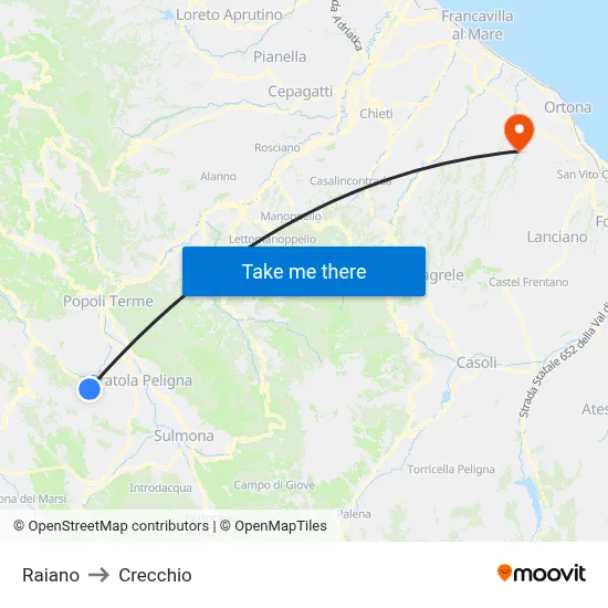 Raiano to Crecchio map