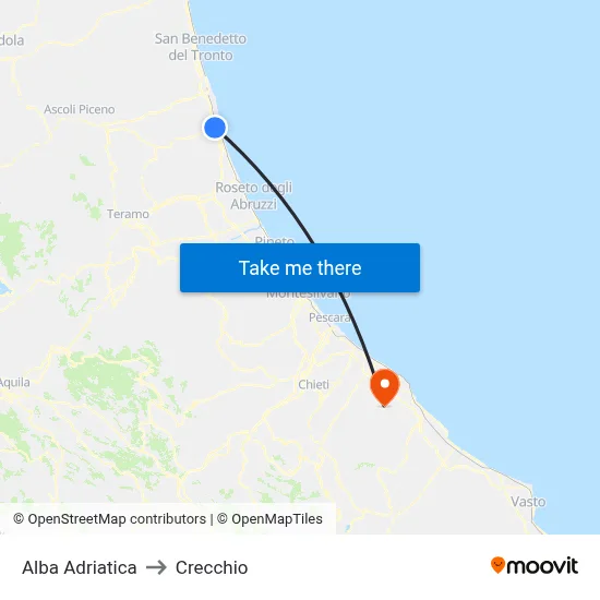 Alba Adriatica to Crecchio map