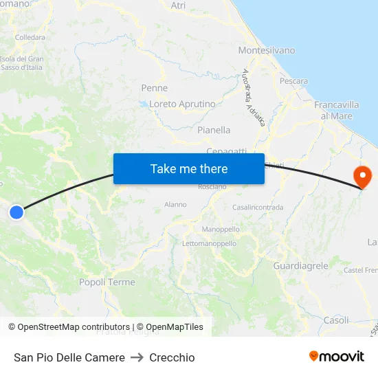 San Pio Delle Camere to Crecchio map