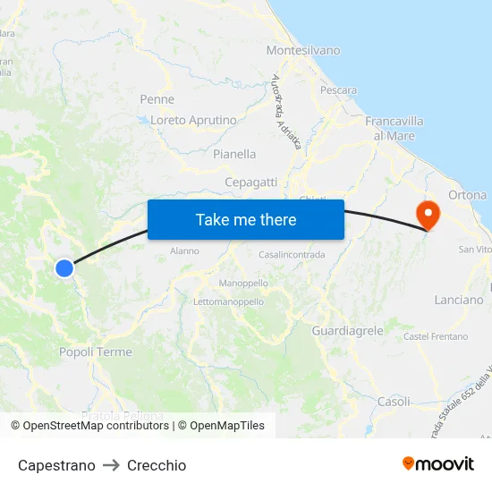 Capestrano to Crecchio map