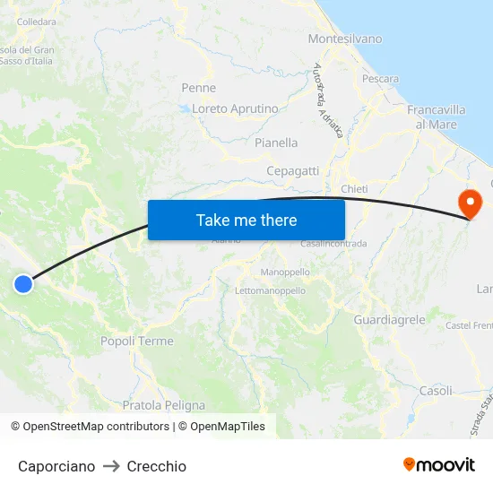 Caporciano to Crecchio map