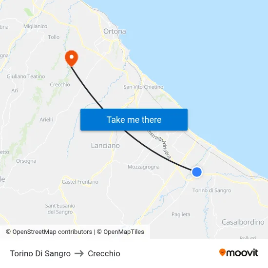 Torino Di Sangro to Crecchio map