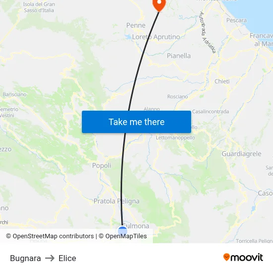 Bugnara to Elice map
